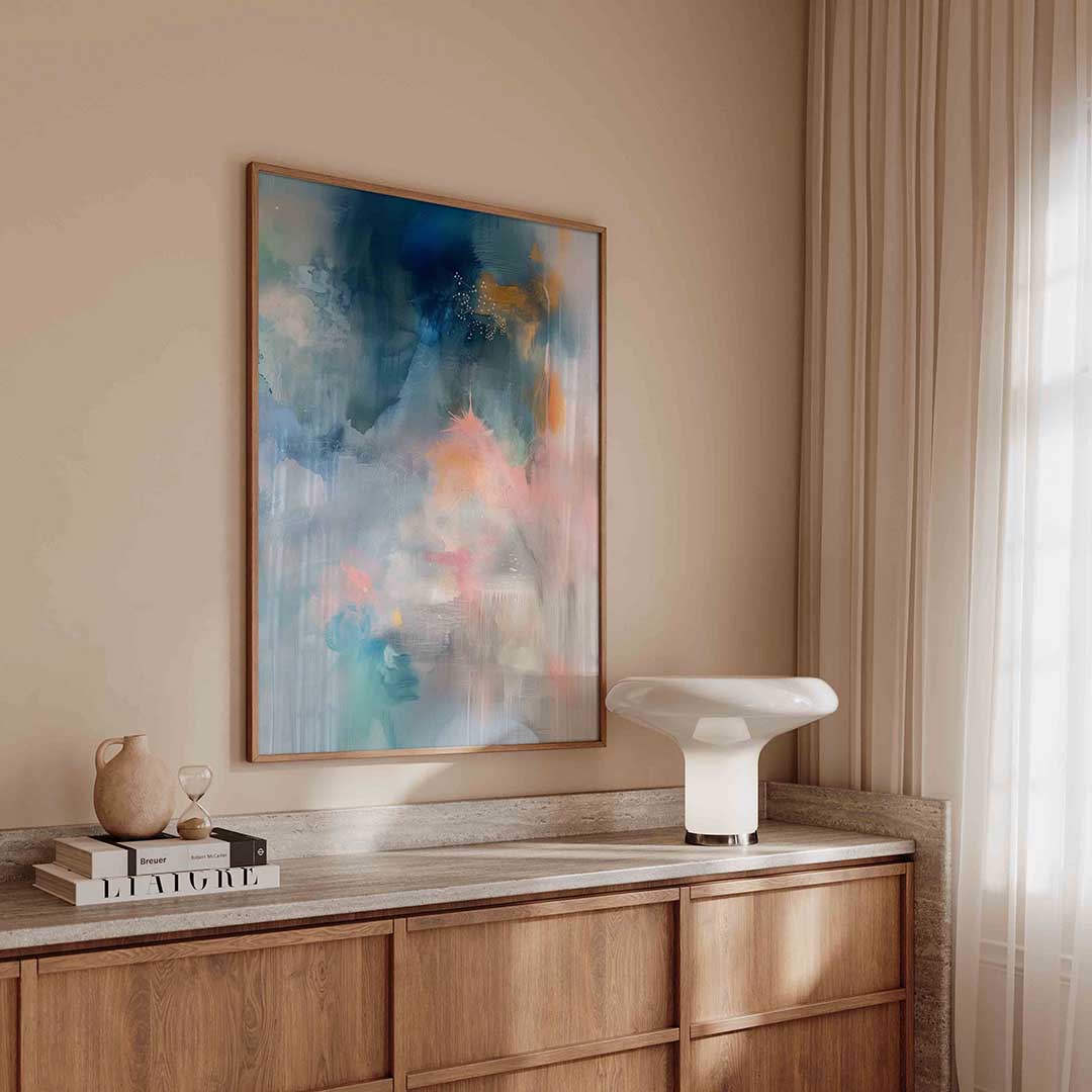 Abstracte blauwe en roze – textuur poster in staand formaat