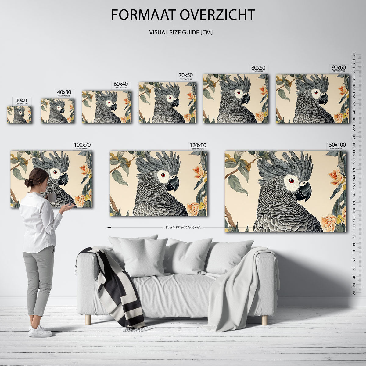 Papegaai met bloemen – liggende muurposter met dierenthema