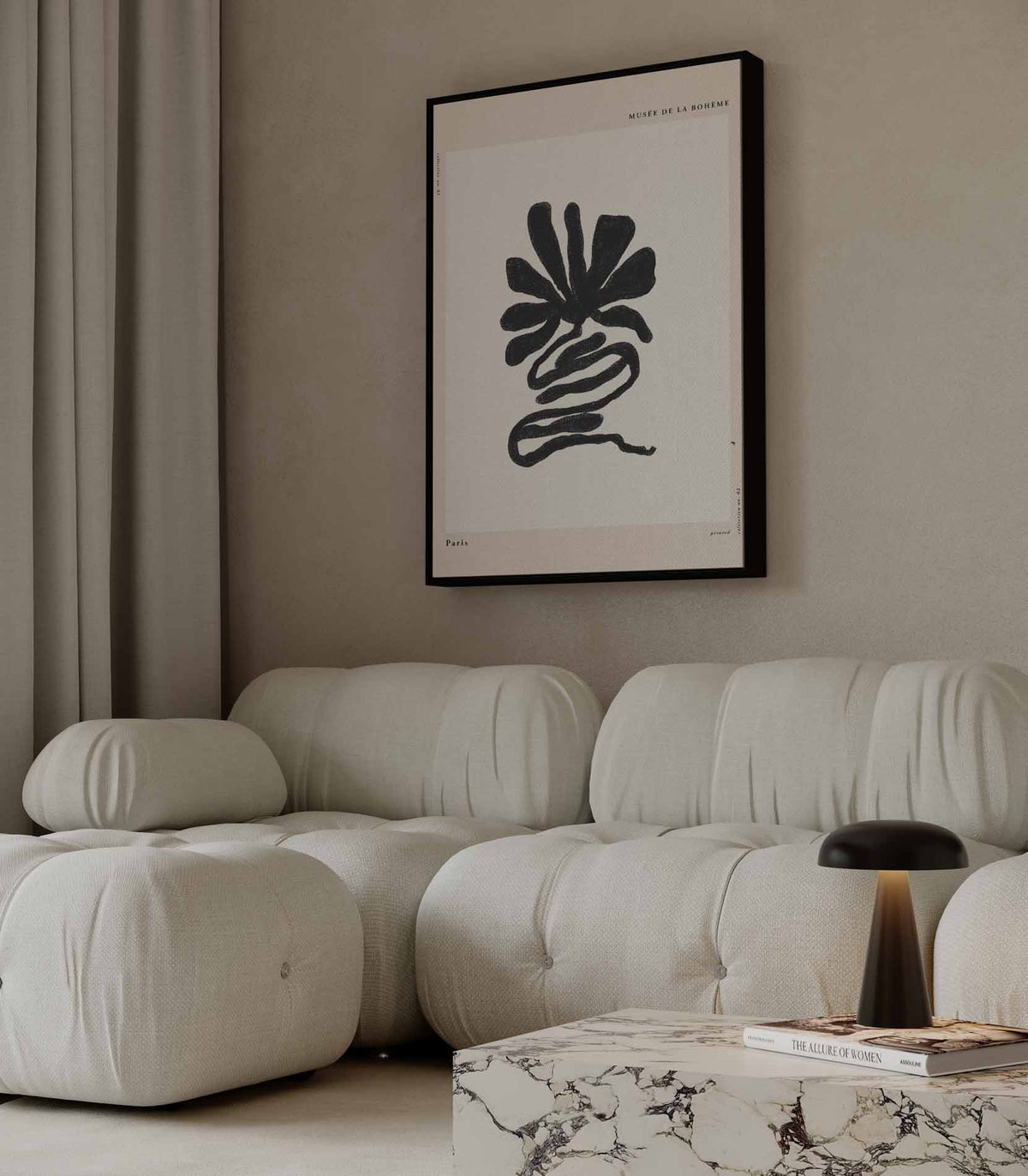 Organische Zwart-Wit Bloem – plexiglas wanddecoratie in portret formaat