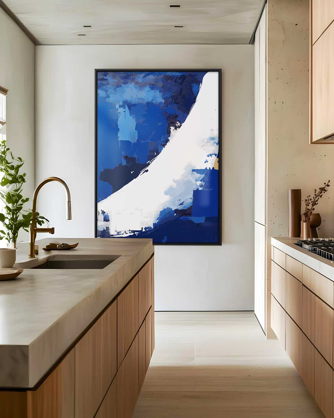 Golvende Blauw – dibond wanddecoratie in staand formaat