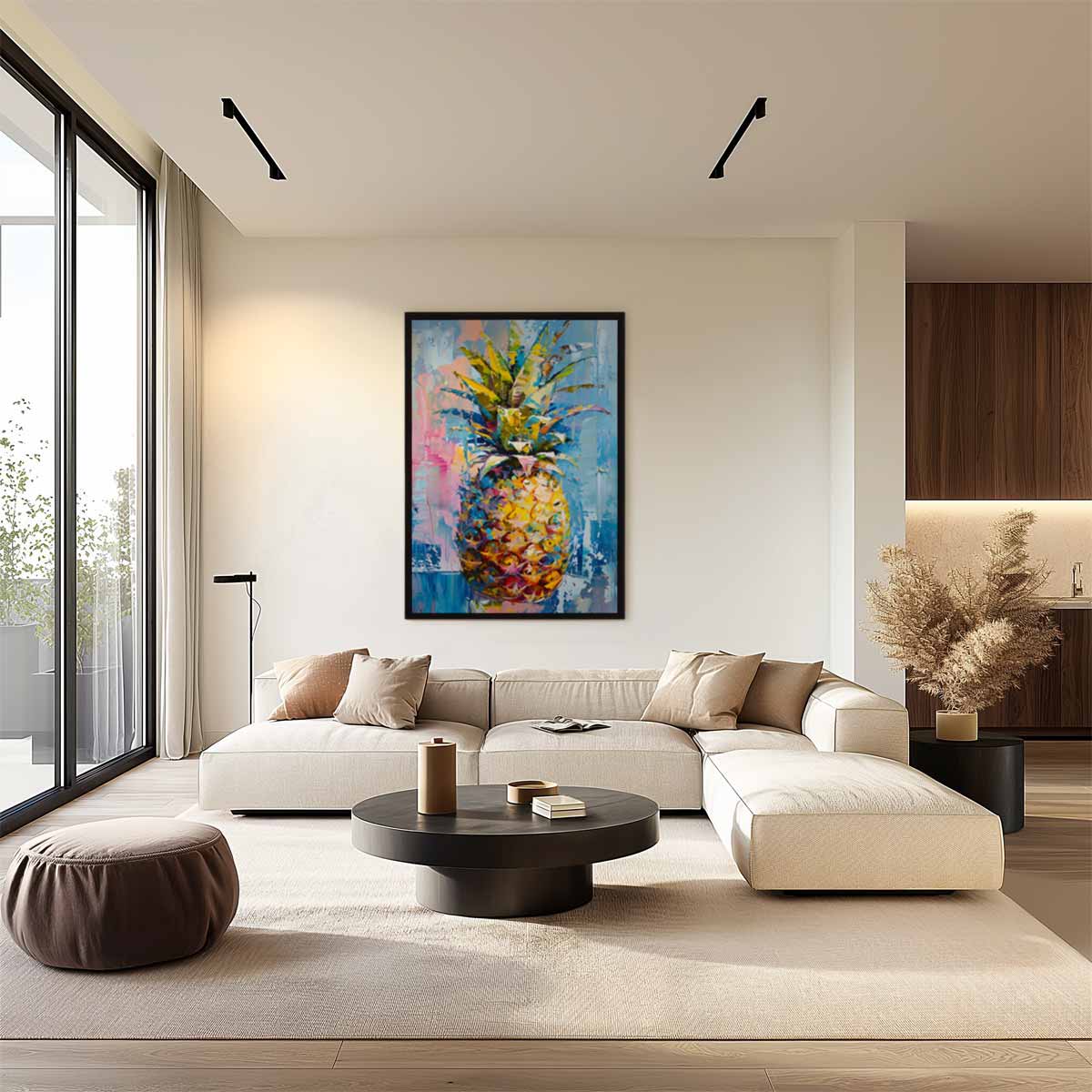 Tropische Ananas Kleurenpracht – staand kunstwerk voor modern interieur