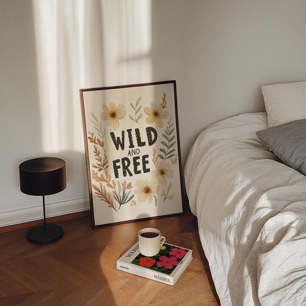 Wild and Free Bloemenposter – kinderposter in staand formaat