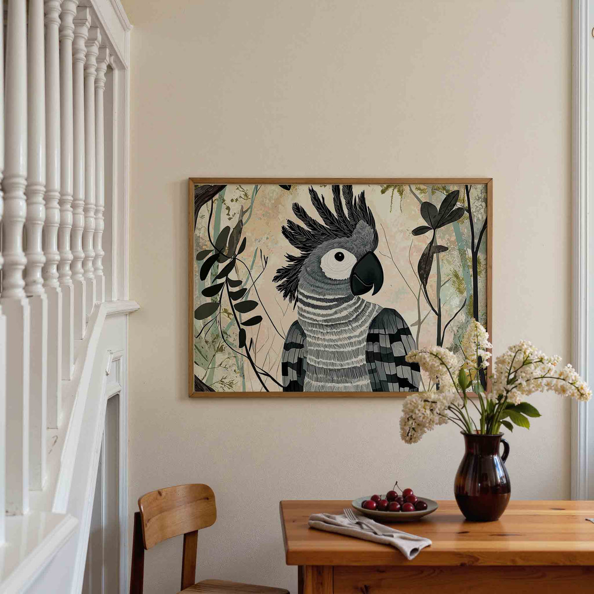 Papegaai met bladeren – dieren poster in liggend formaat