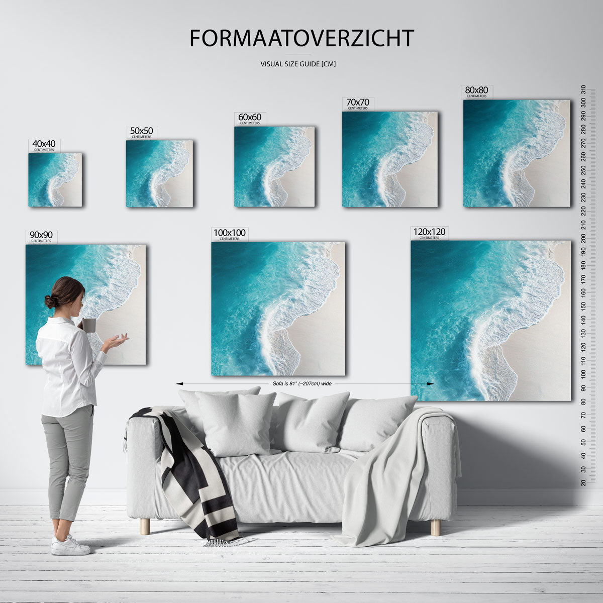 Zee en strand – vierkante jungle wanddecoratie van WallArtistic