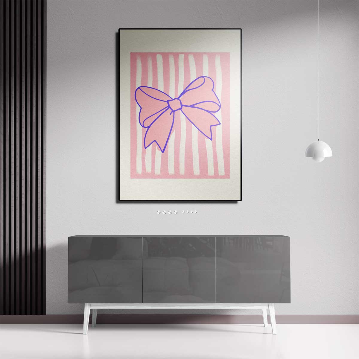 Speelse Strik op Roze Strepen – modern portret kunstwerk van WallArtistic