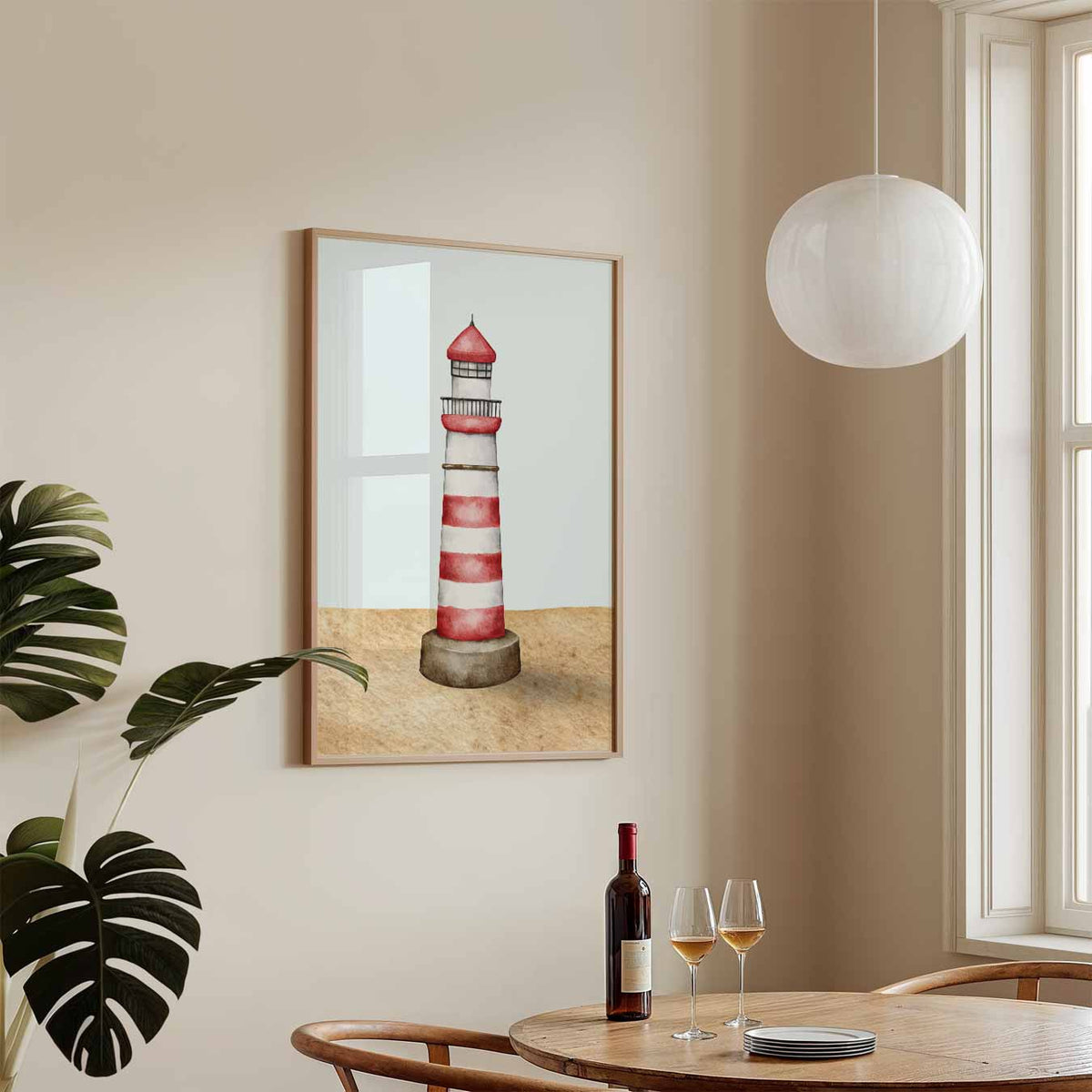 Vuurtoren Rood-Wit – zeedieren poster in staand formaat