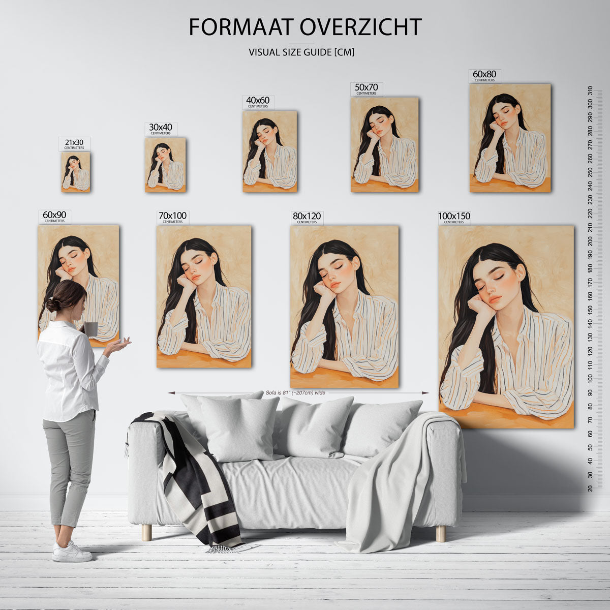 Vrouw met gesloten ogen – staande muurposter voor een modern interieur