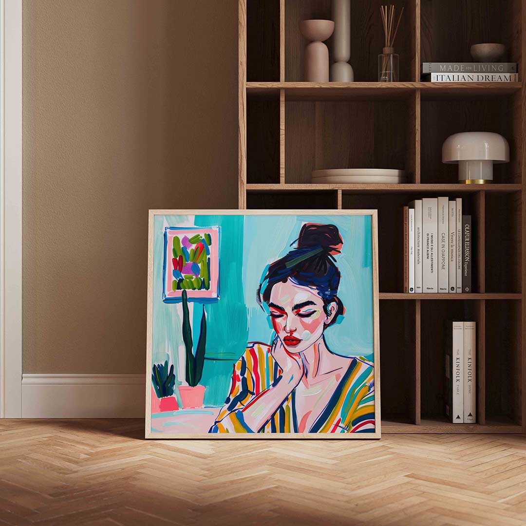 Vrouw met gestreepte blouse – portret poster in vierkant formaat