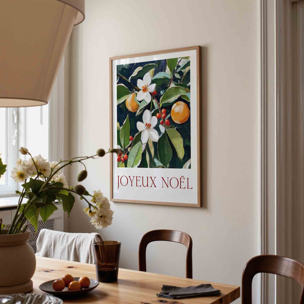 Joyeux noël bloemen en fruit – kerstposter in staand formaat