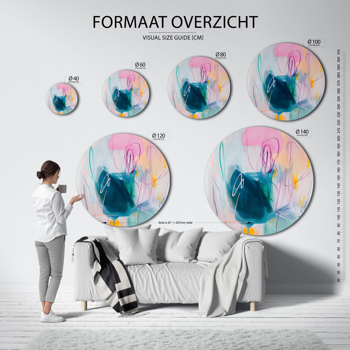 Abstracte vormen – kleurrijke wandkunst als muurcirkel