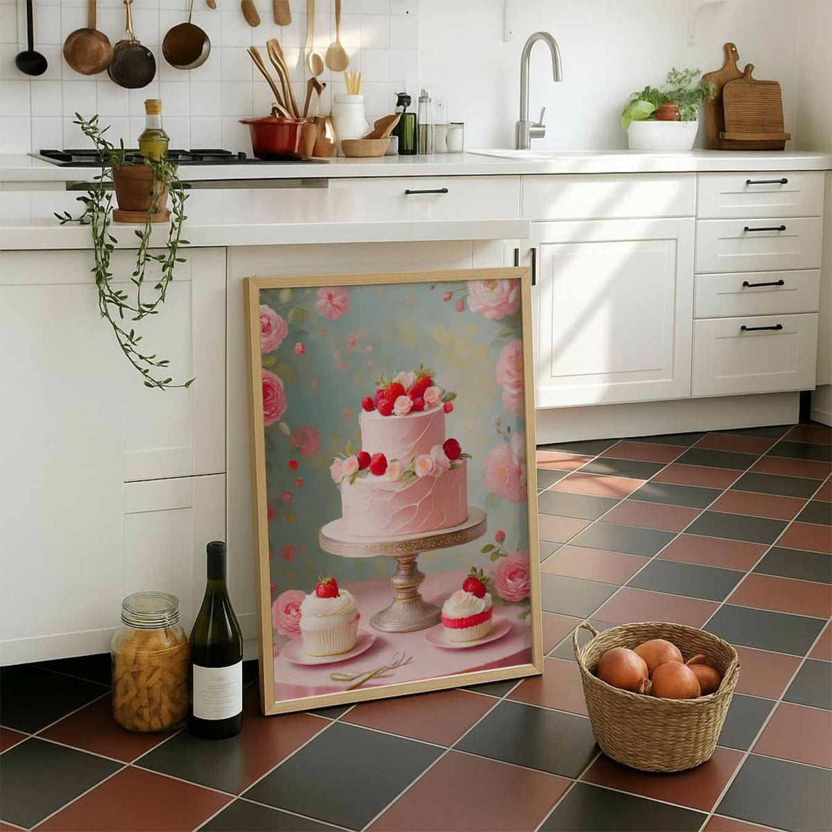 Romantische Bloemen & Taarten – staande muurposter voor keuken of eethoek