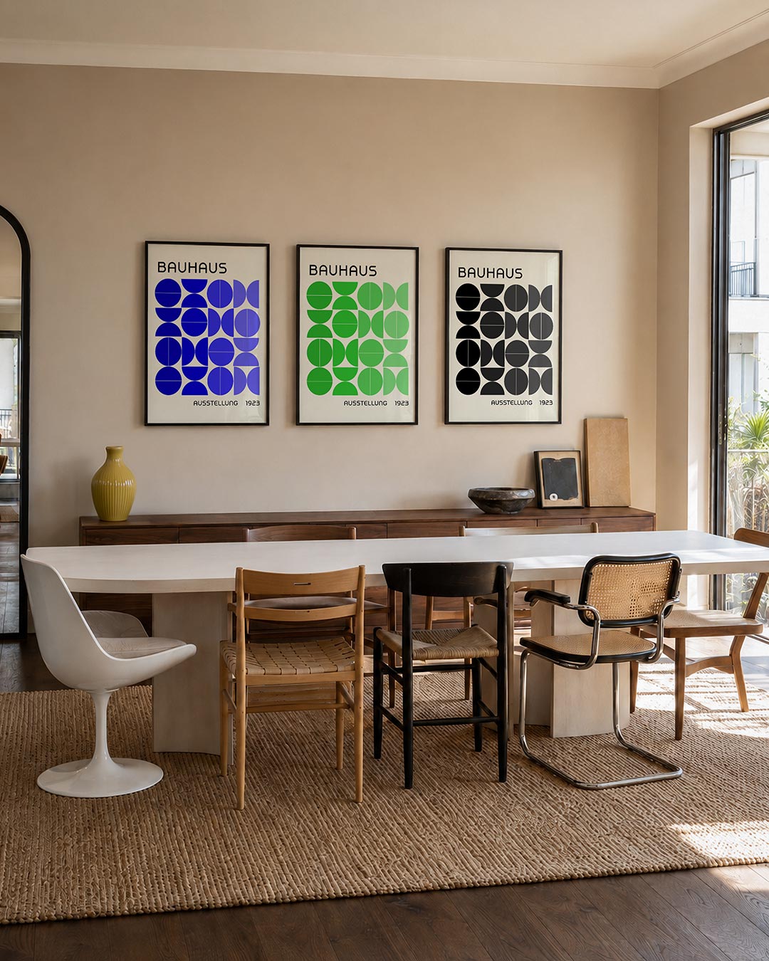 Vormen en vlakken posterset – tweede productweergave – deze posterset in drie delen toont een speelse ordening van blauwe