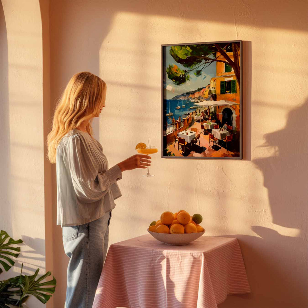Mediterrane Droom: Uitzicht op de Zee – keuken poster als sfeervolle staande wanddecoratie