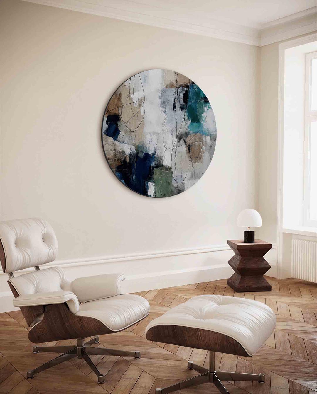 Abstracte vormen – moderne ronde wanddecoratie met vrouwelijk portret