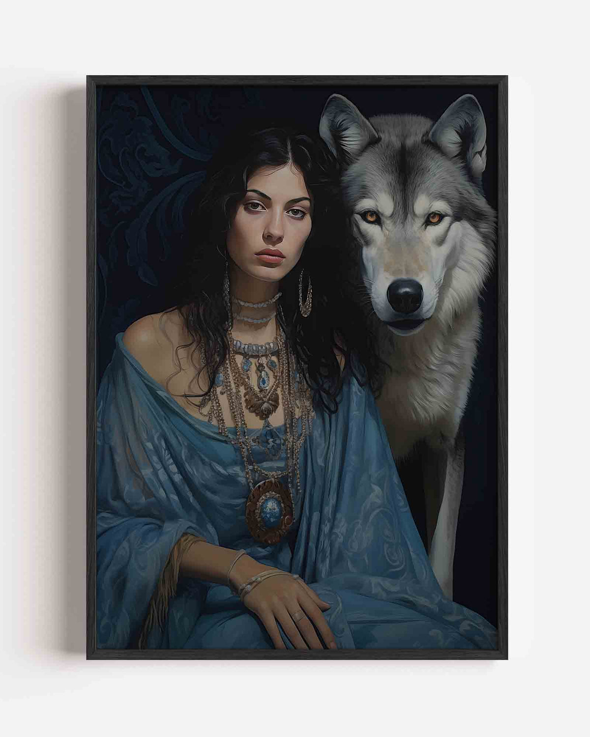 Vrouw en wolf – botanische portret poster als wanddecoratie