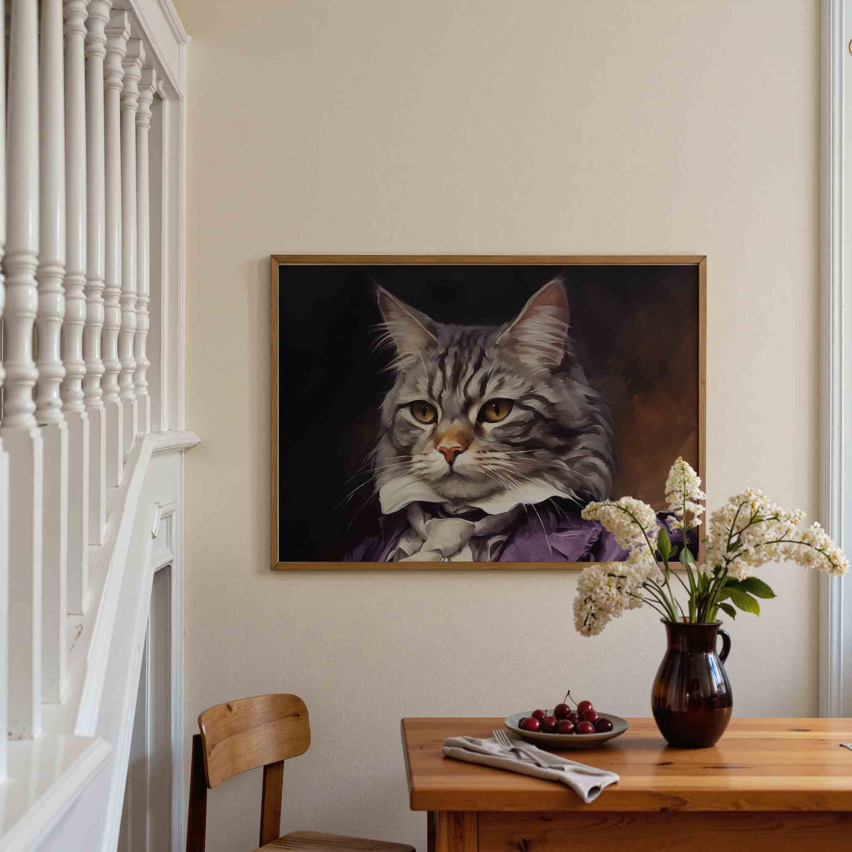 Kat met paarse jas – dieren poster in liggend formaat