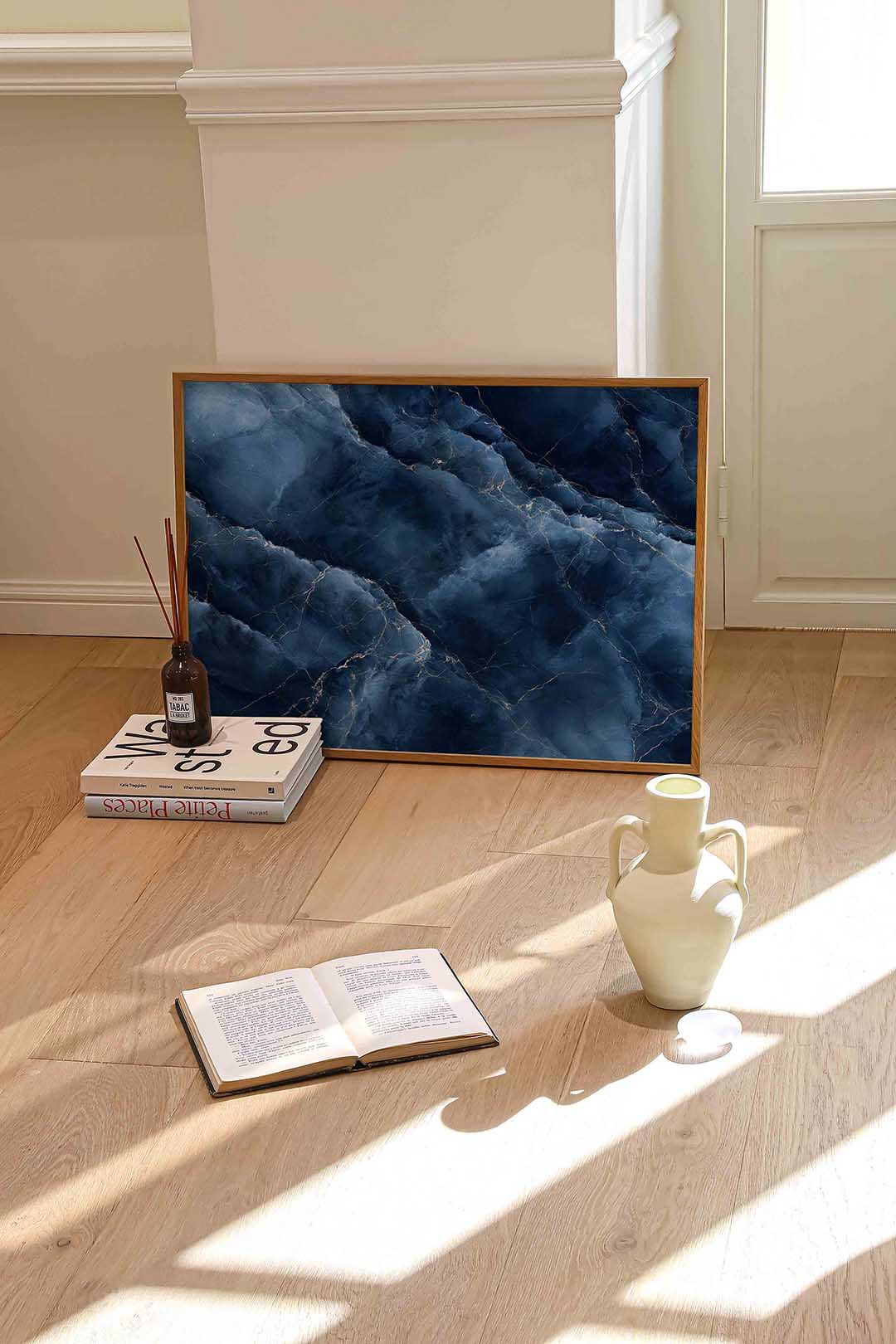 Blauw marmer patroon – liggende abstracte wanddecoratie van WallArtistic