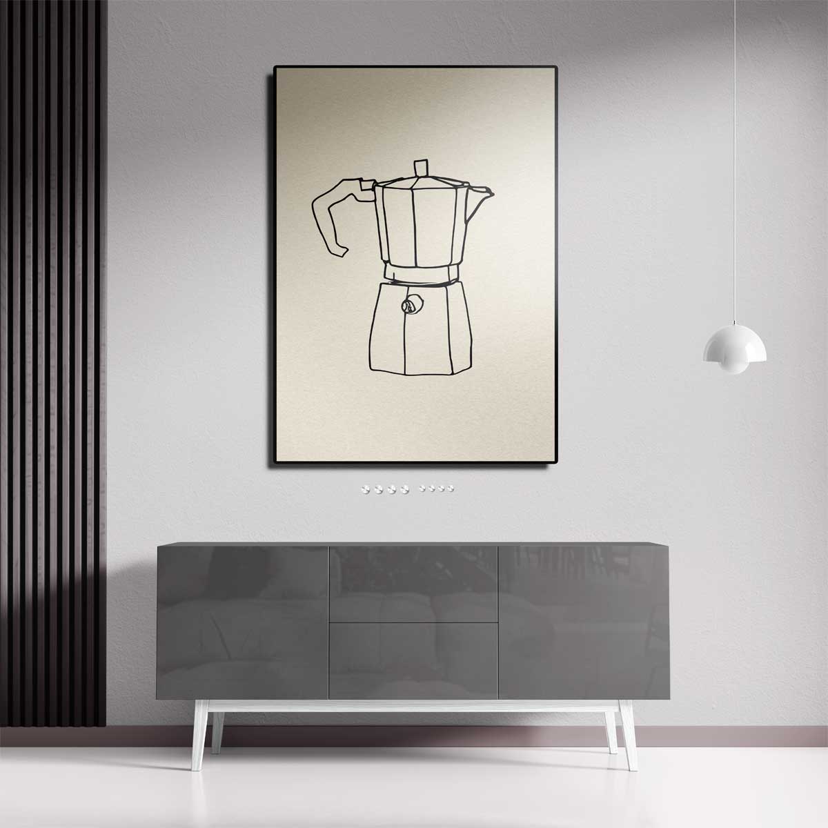 Minimalistische Mokkakan Tekenkunst – canvas kunstwerk als wanddecoratie