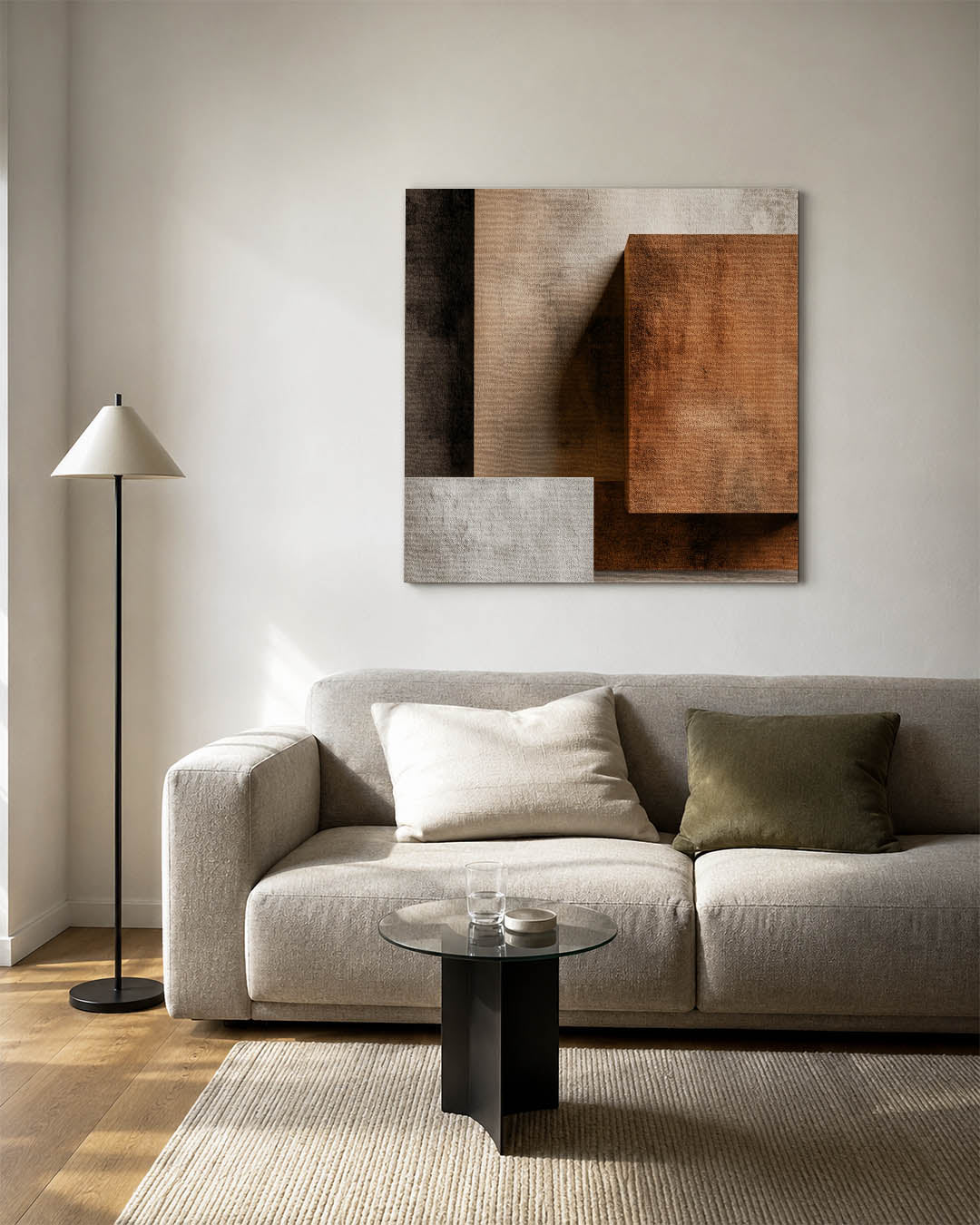 Geometrische textuur compositie kunstwerk – vierkante wanddecoratie – dit werk toont een spel van rechthoekige vormen in