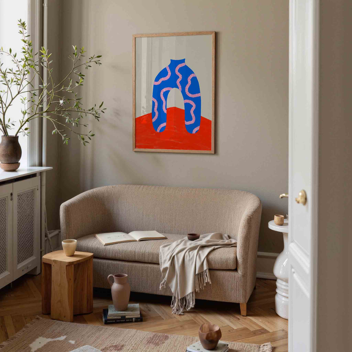 Abstracte blauwe vorm – rustige poster in staand formaat