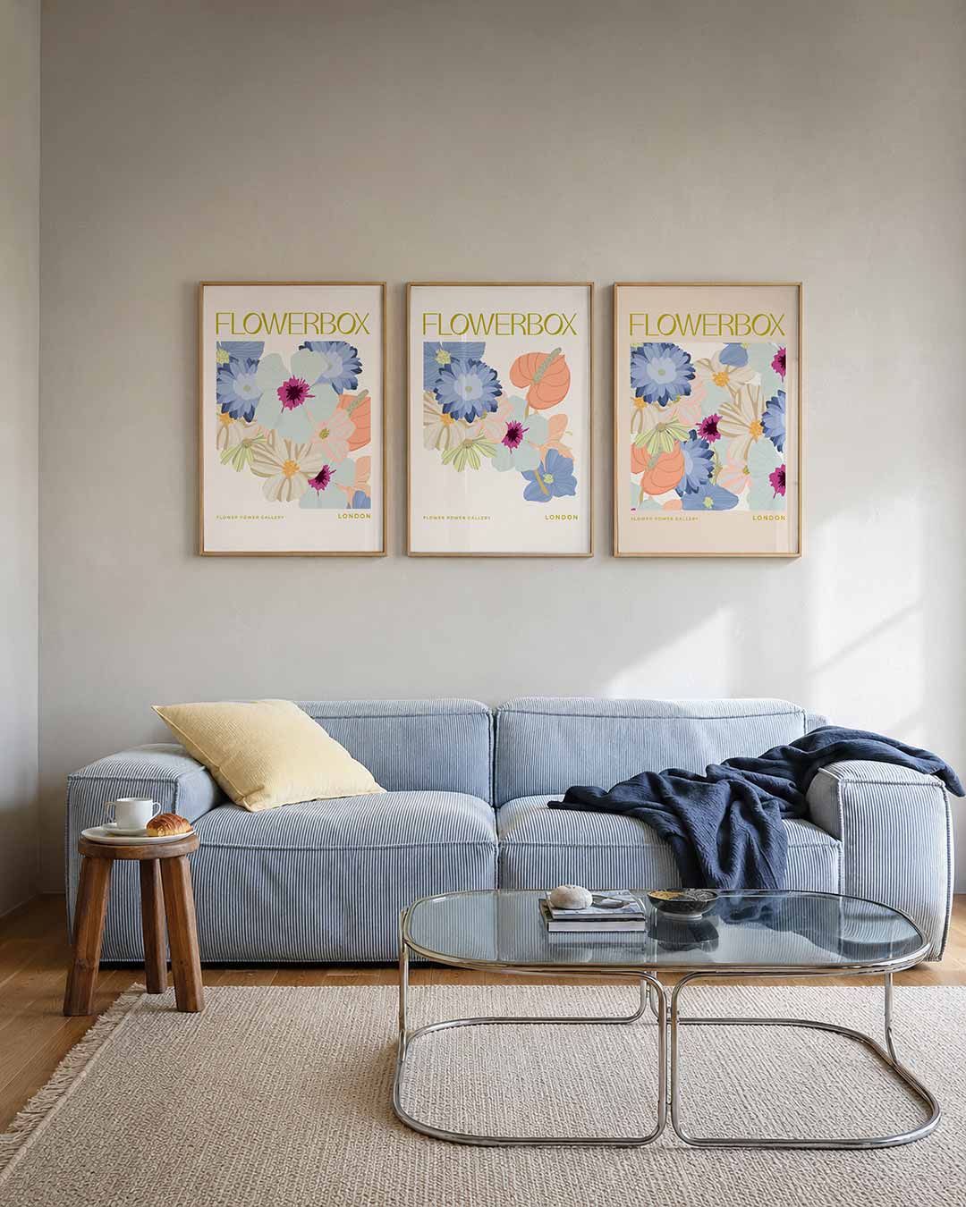 Bloemenexplosie posterset – tweede productweergave – deze posterset toont een levendige verzameling bloemen in