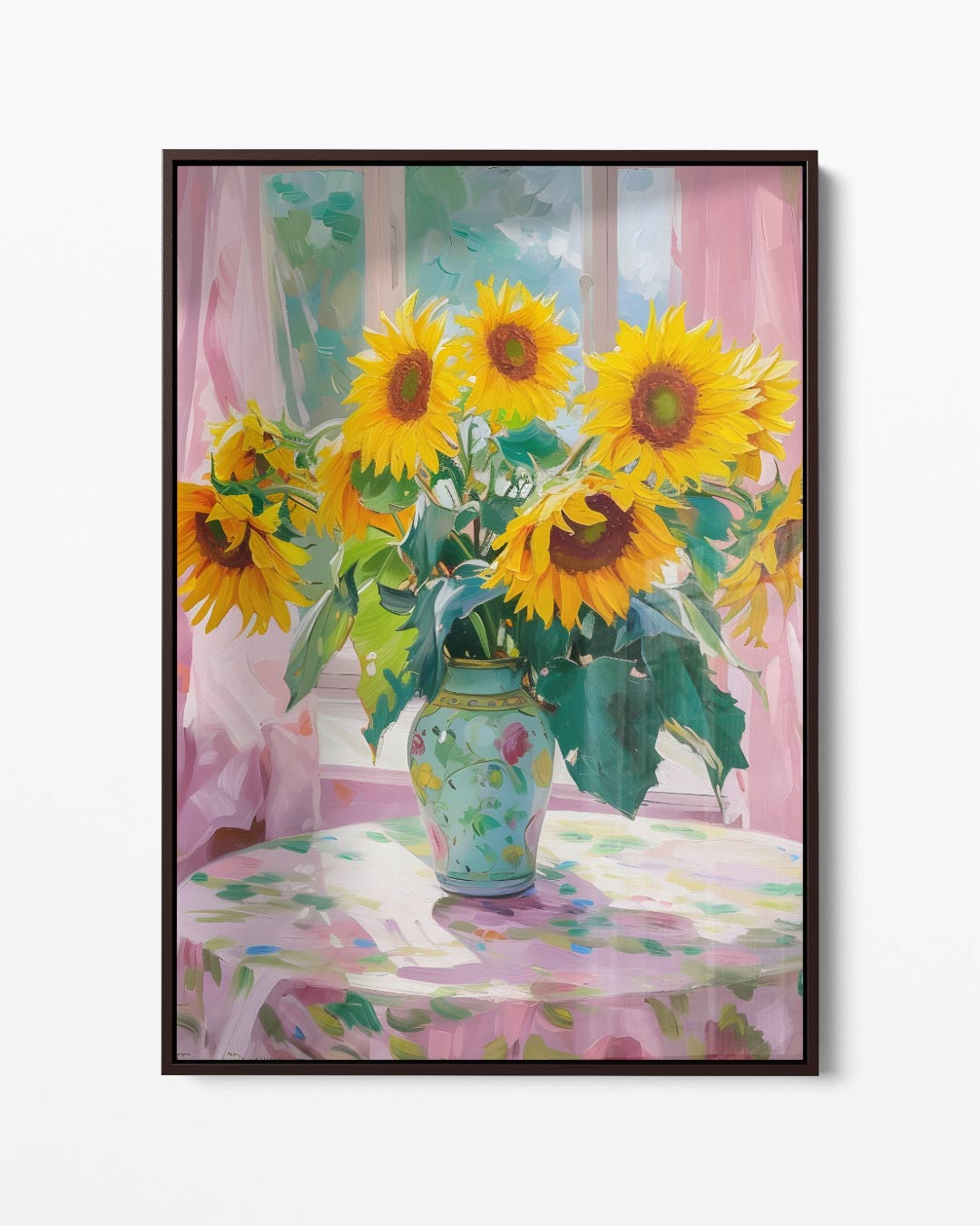 Zonnige Zonnebloemen in Vensterlicht – portret kunstwerk als wanddecoratie