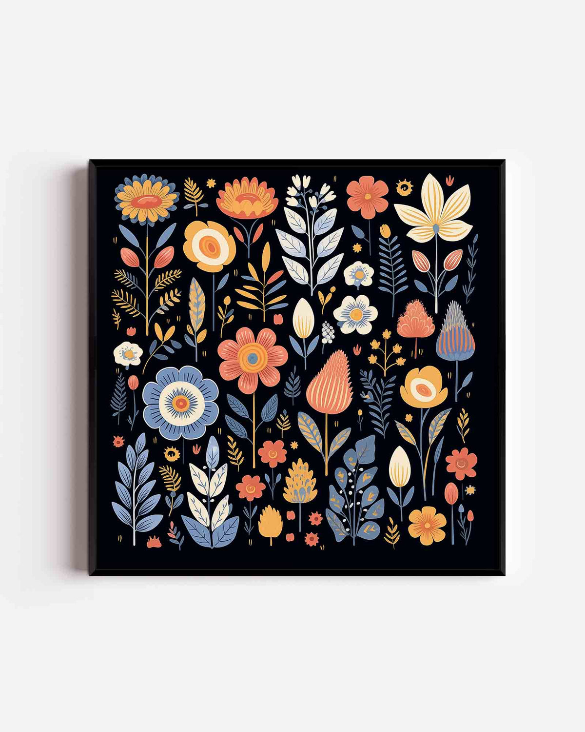 Bloemen en bladeren – vierkante kinderposter als wanddecoratie