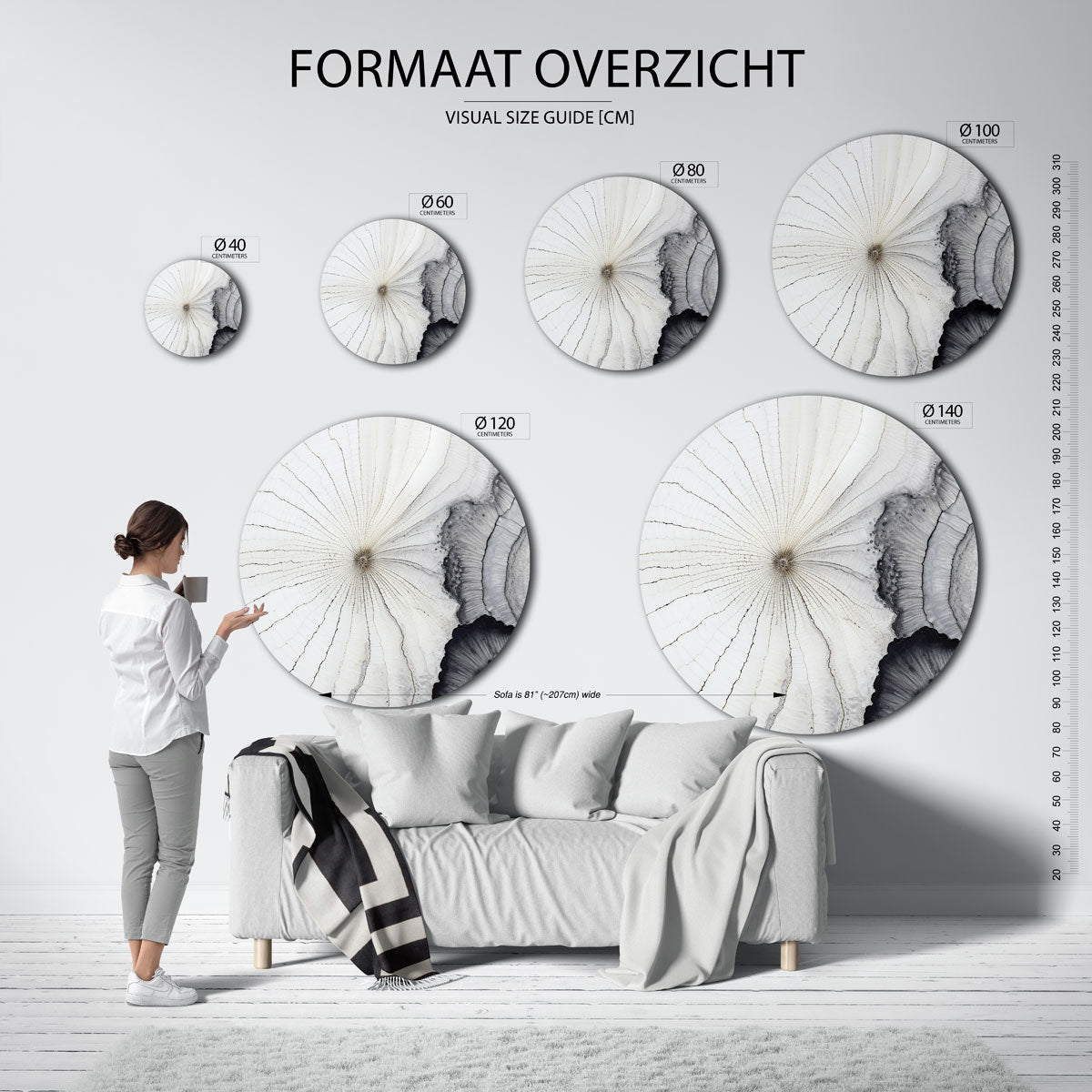 Organische lijnen – ronde muurcirkel met kleurrijke illustratie