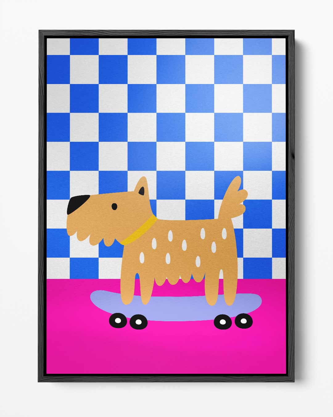 Hippe Hond op Skateboard – portret kunstwerk als wanddecoratie