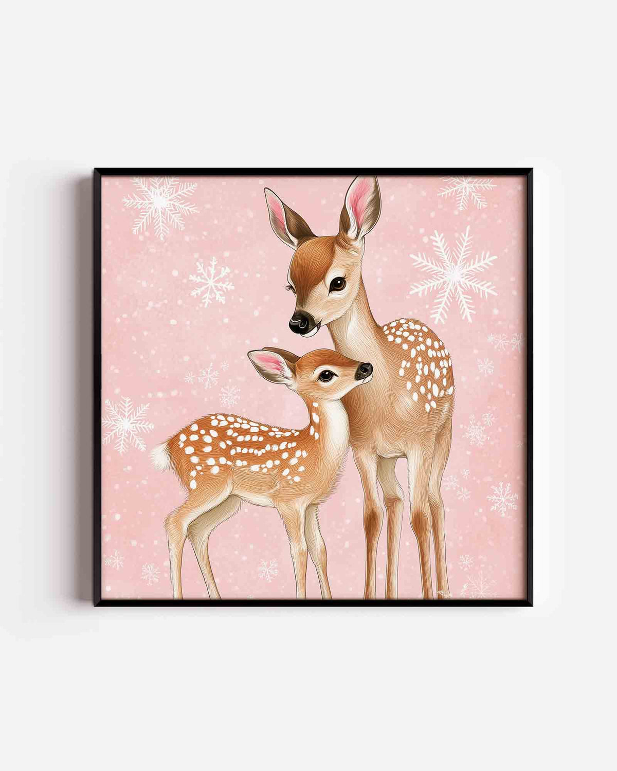 Herten op roze – vierkante kinderposter als wanddecoratie