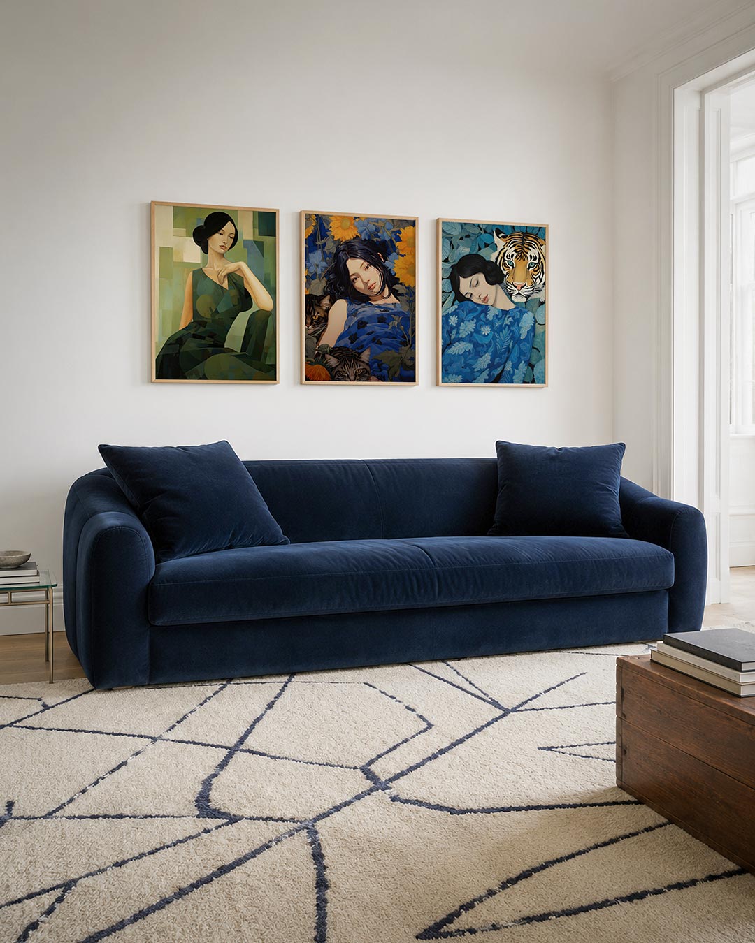 Vorm en balans driedelige posterset – deze posterset in drie delen toont een vrouw in een groene