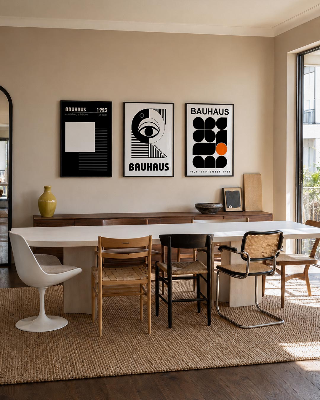 Lijnen en vlakkenspel posterset – tweede productweergave – deze posterset in drie delen toont een wit vierkant en horizontale