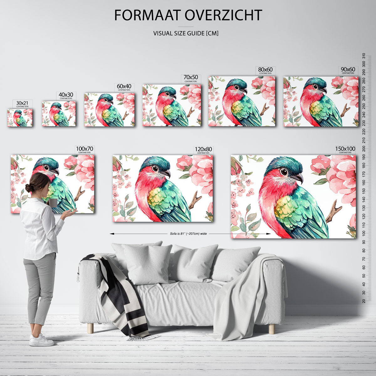 Vogel en bloemen – liggende muurposter met dierenthema