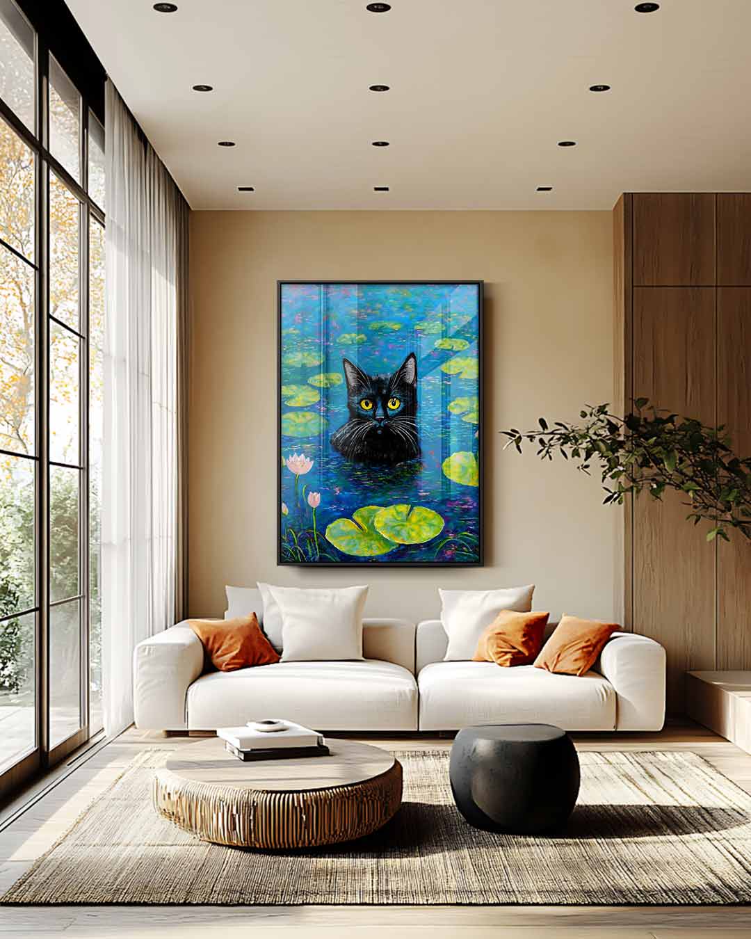 Gatto tra le ninfee Opera d'arte