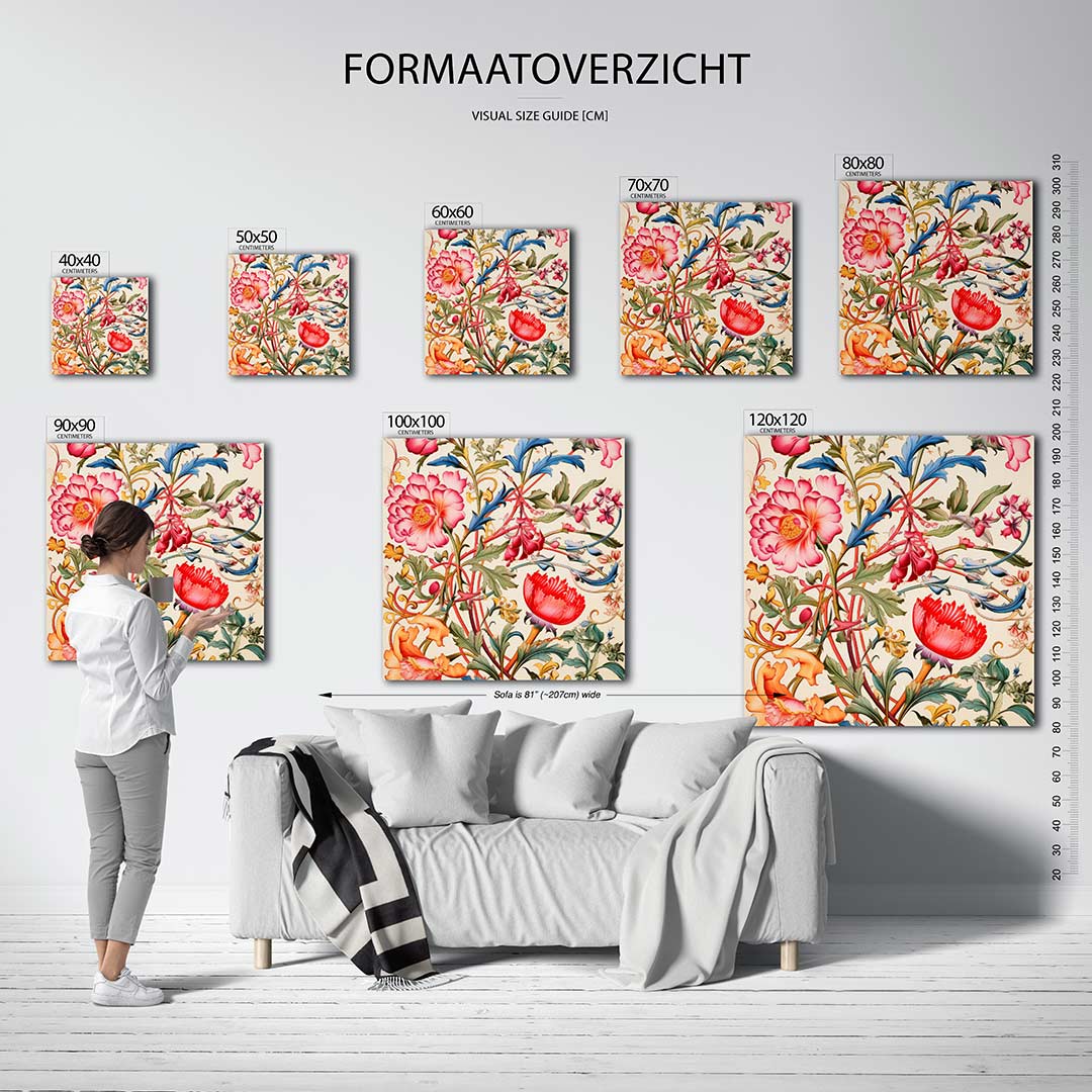 Bloemrijke fantasie kunstwerk – sfeerbeeld – dit kunstwerk toont een weelderige compositie van kleurrijke bloemen en