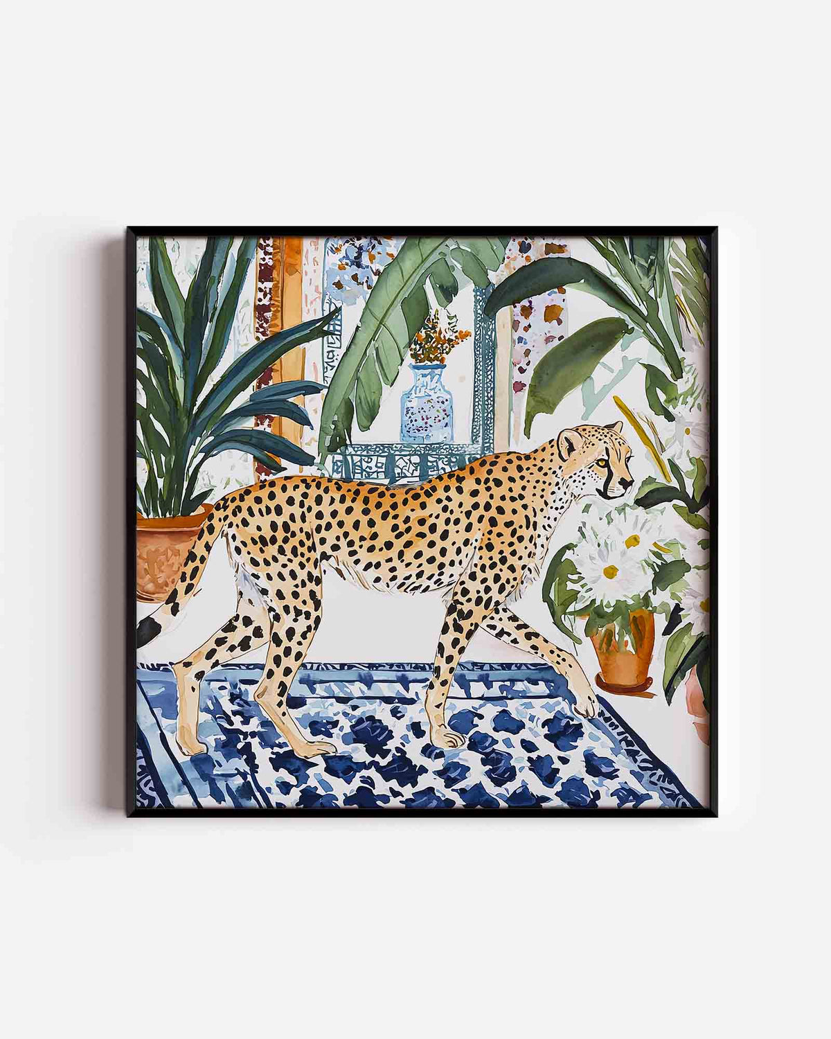 Luipaard en planten – vierkante dierenposter als wanddecoratie