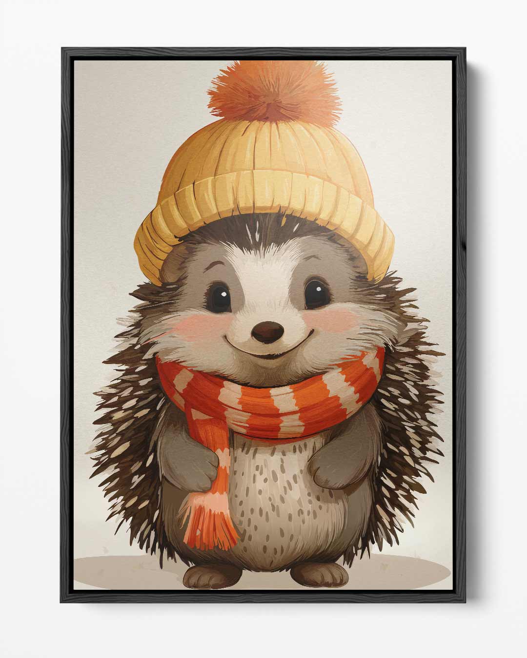 Schattige Egel met Wintermuts – portret kunstwerk als wanddecoratie