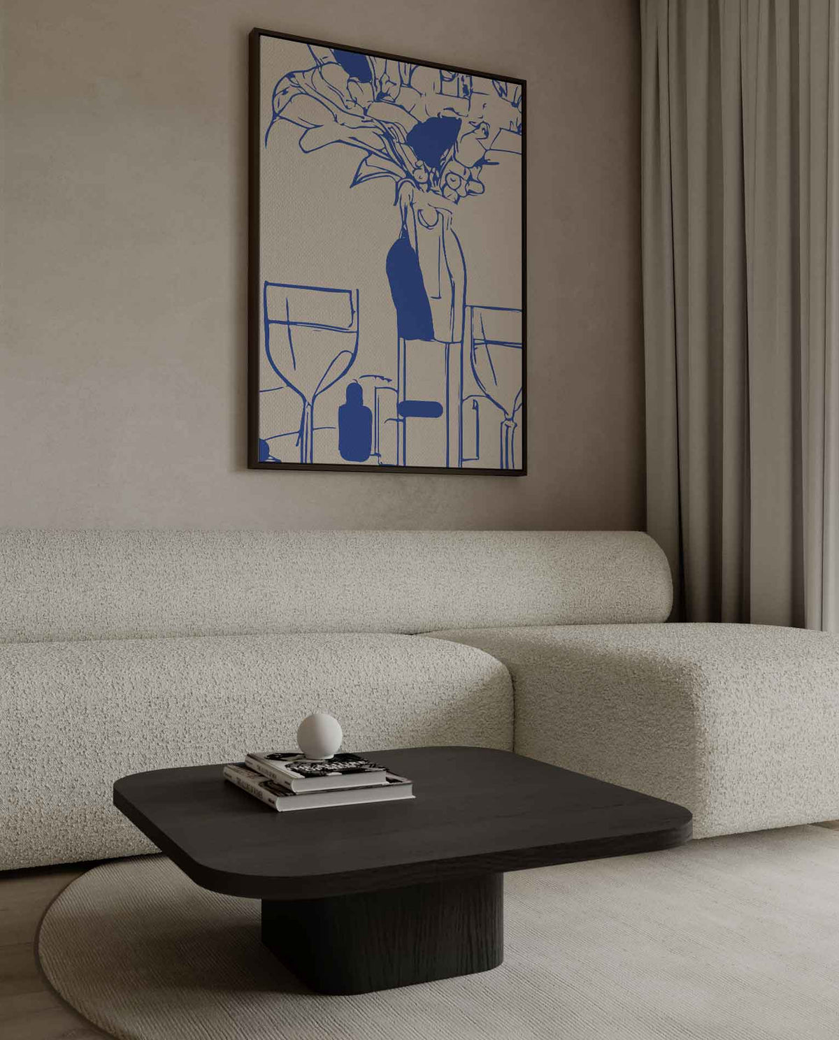 Moderne Tafelsetting in Blauwe Lijntekening – dibond wanddecoratie in staand formaat