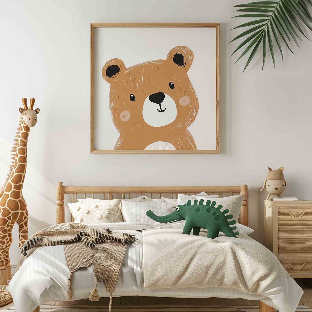Schattige beer – vierkante kinderkamer wanddecoratie van WallArtistic