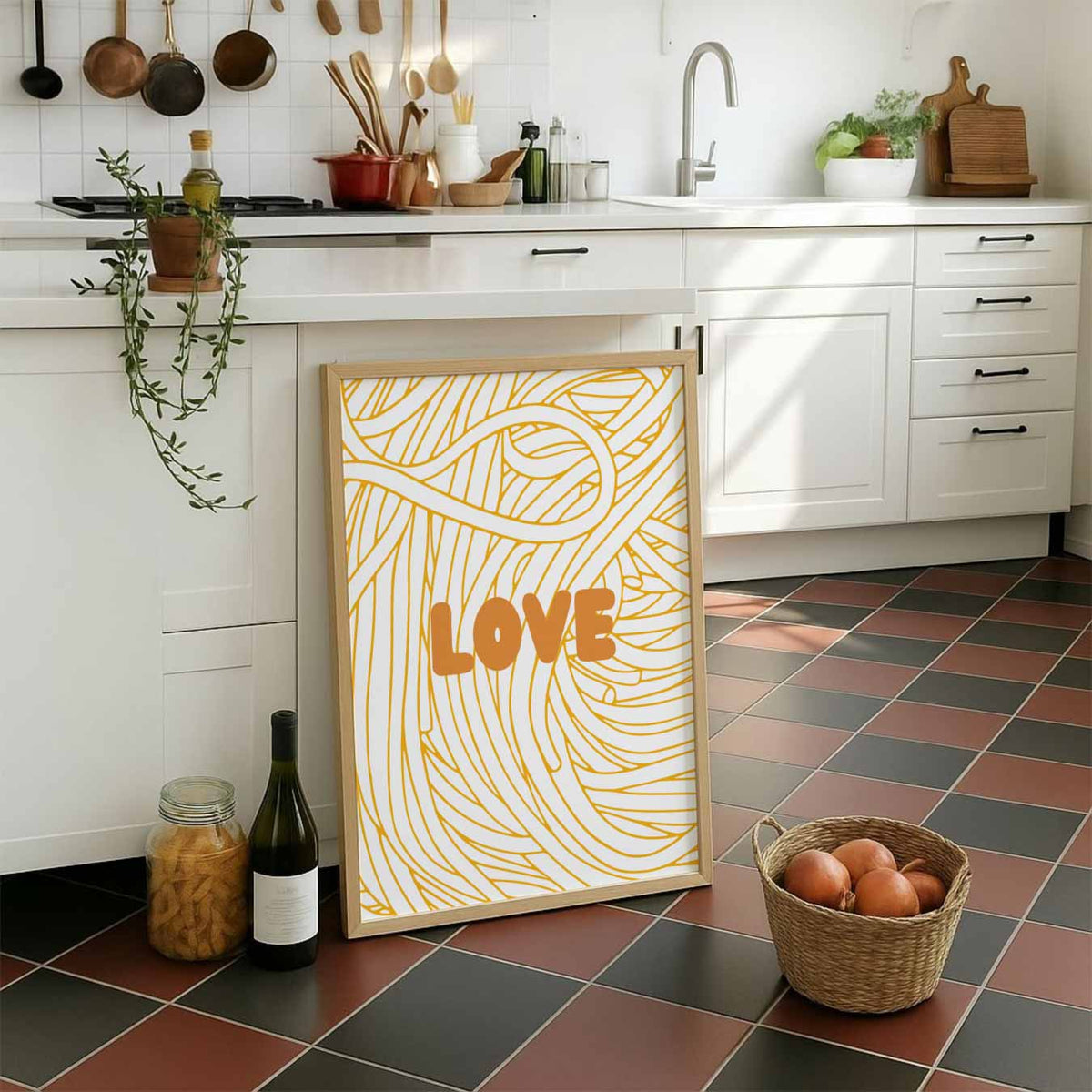 Liefdevolle Gouden Krullen – staande muurposter voor keuken of eethoek