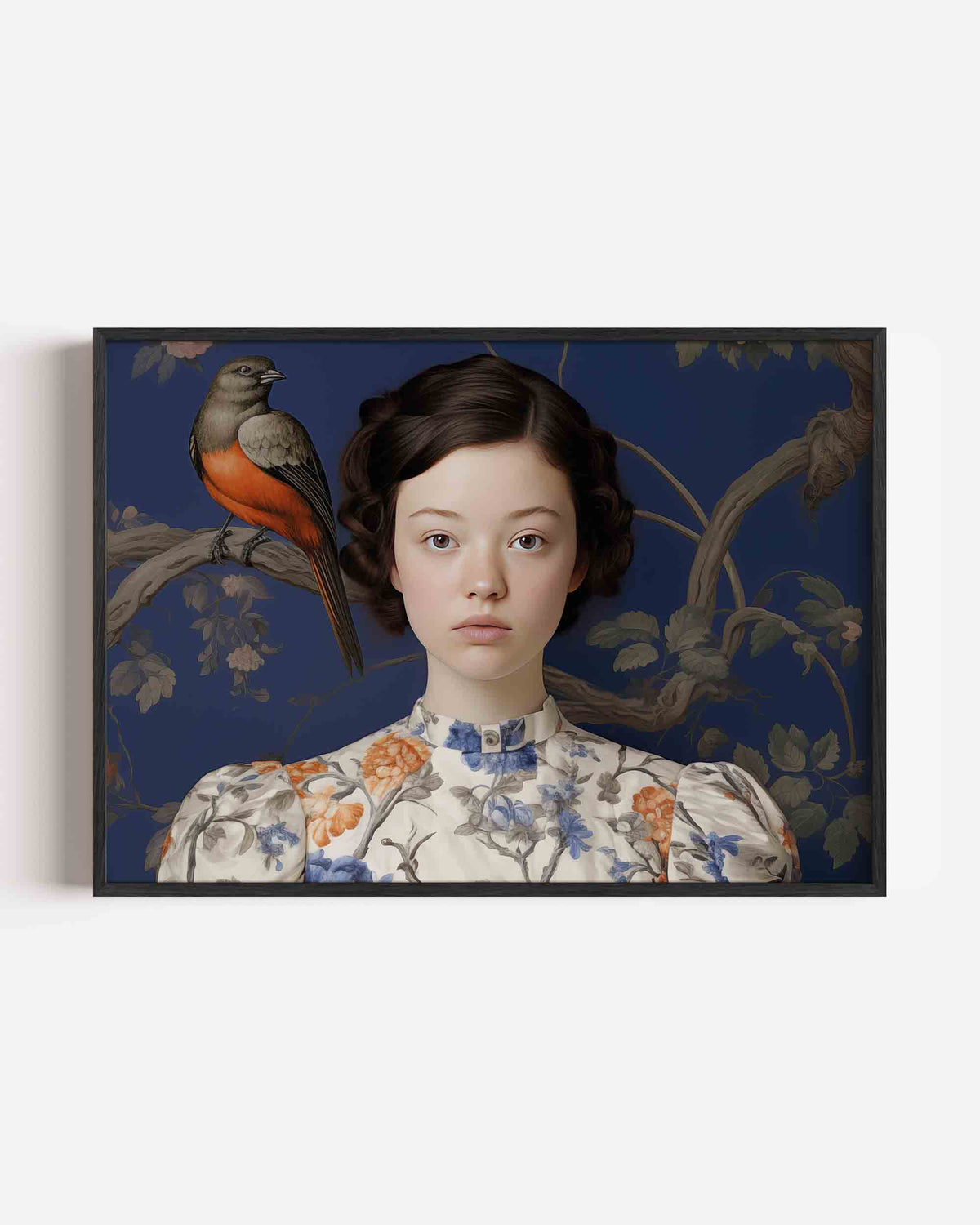 Meisje met vogel – vrouwelijk portret als landscape poster