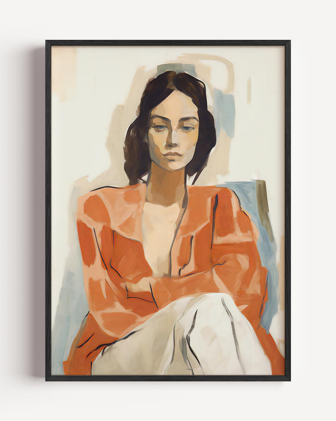 Stijlvolle Portretillustratie in Oranje – vrouwelijk portret poster als wanddecoratie