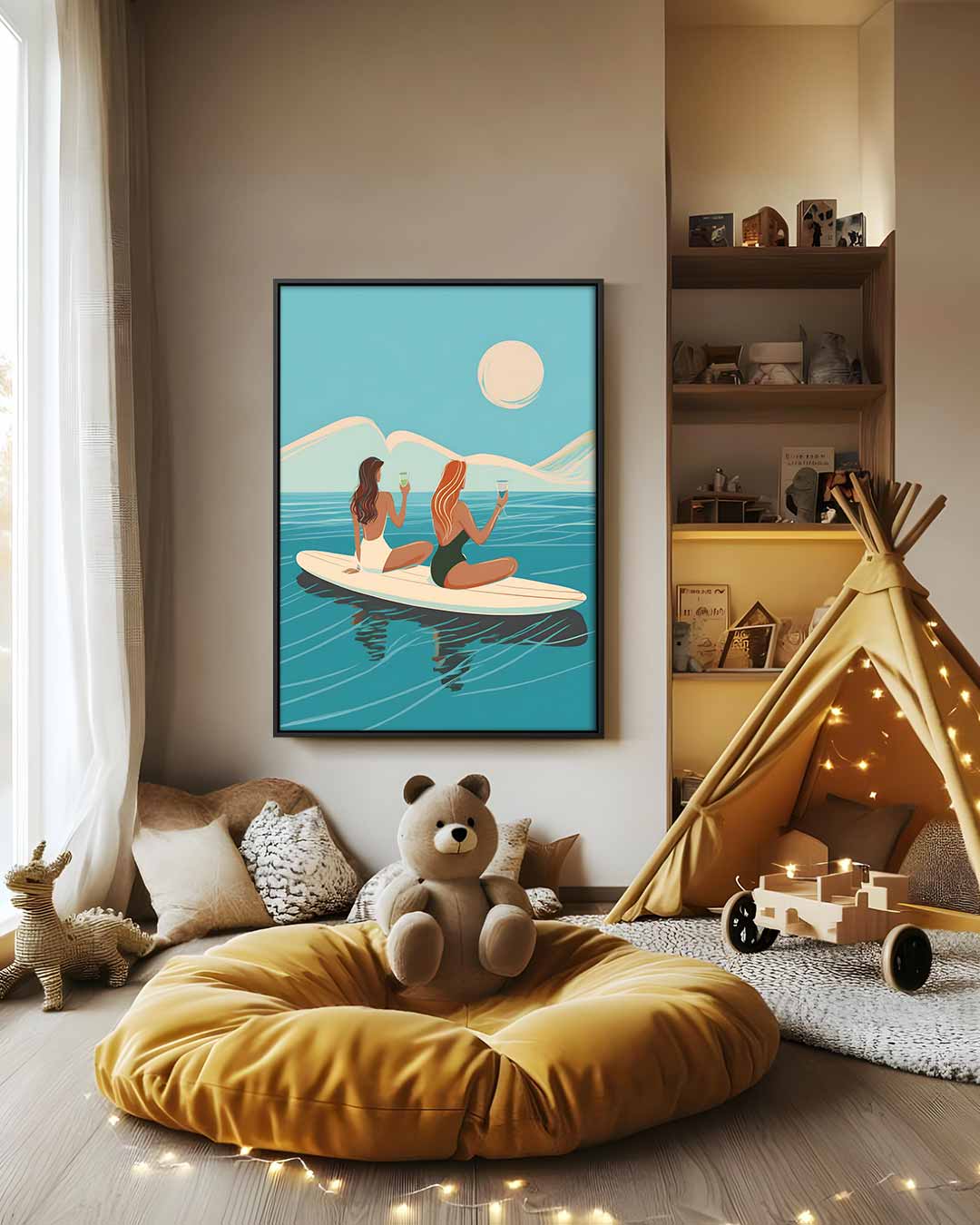 Zonsondergang op het Water – canvas wanddecoratie in portret formaat