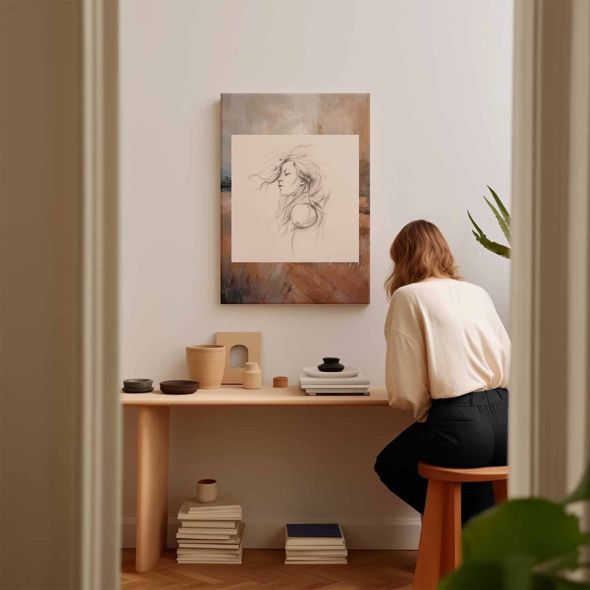 Dromerig Portret – modern portret kunstwerk van WallArtistic