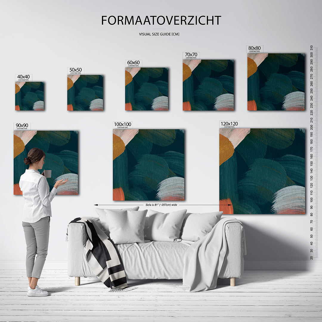 Kleurencompositie kunstwerk – dit werk toont een levendige mix van kleuren en vormen. Brede penseelstreken in verschillende