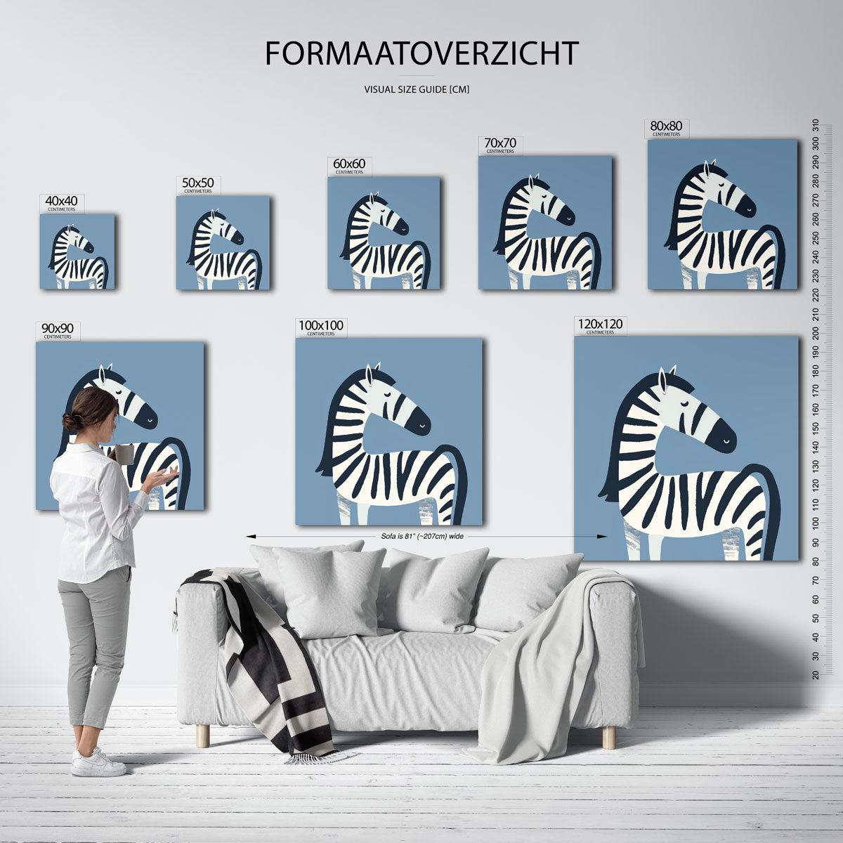 Zebra op blauwe achtergrond – vierkante muurposter voor de kinderkamer