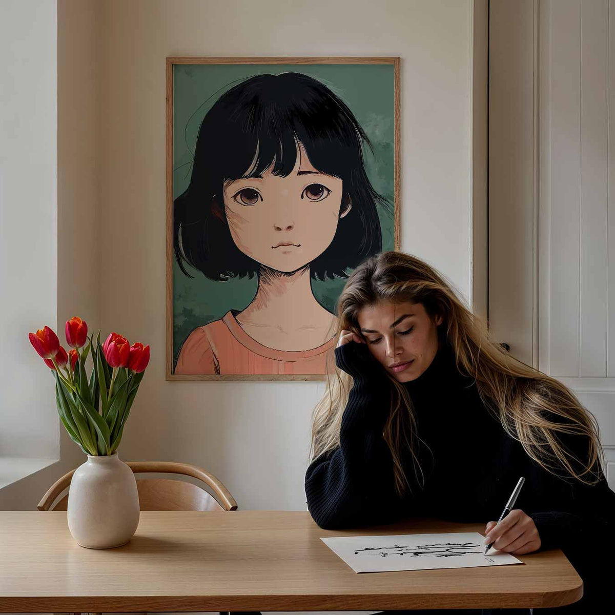 Dromerige Portretkunst – Popart poster als moderne urban wanddecoratie