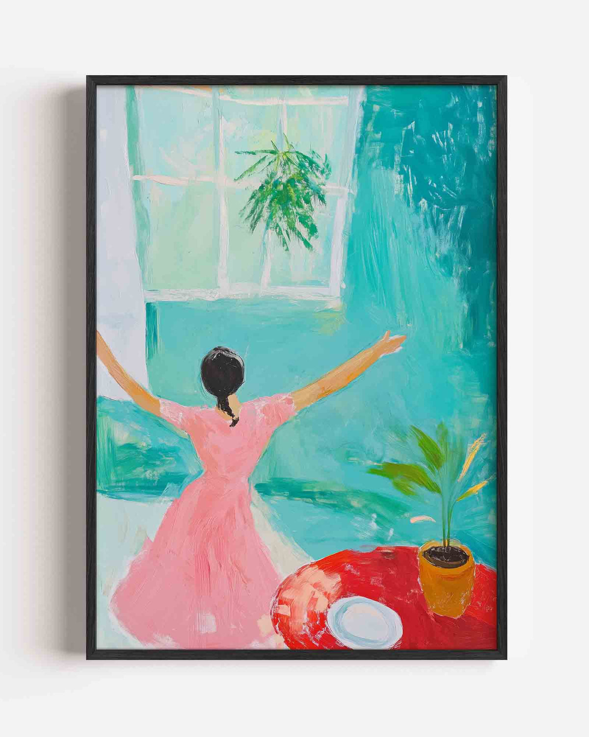 Vrouw bij raam – moderne portret poster als wanddecoratie
