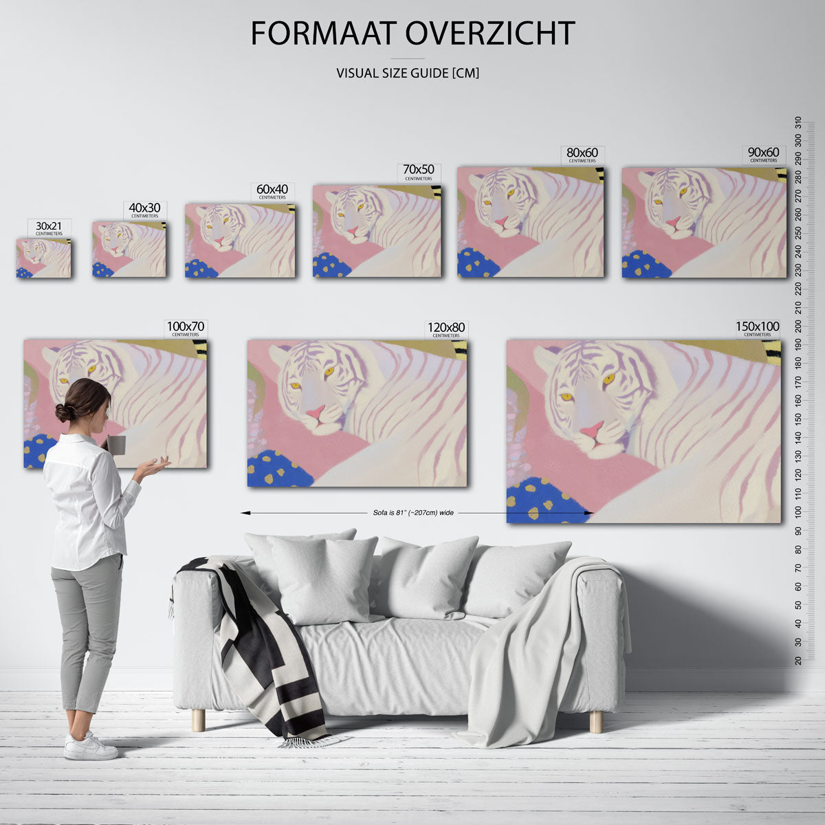 Witte tijger – liggende muurposter met dierenthema