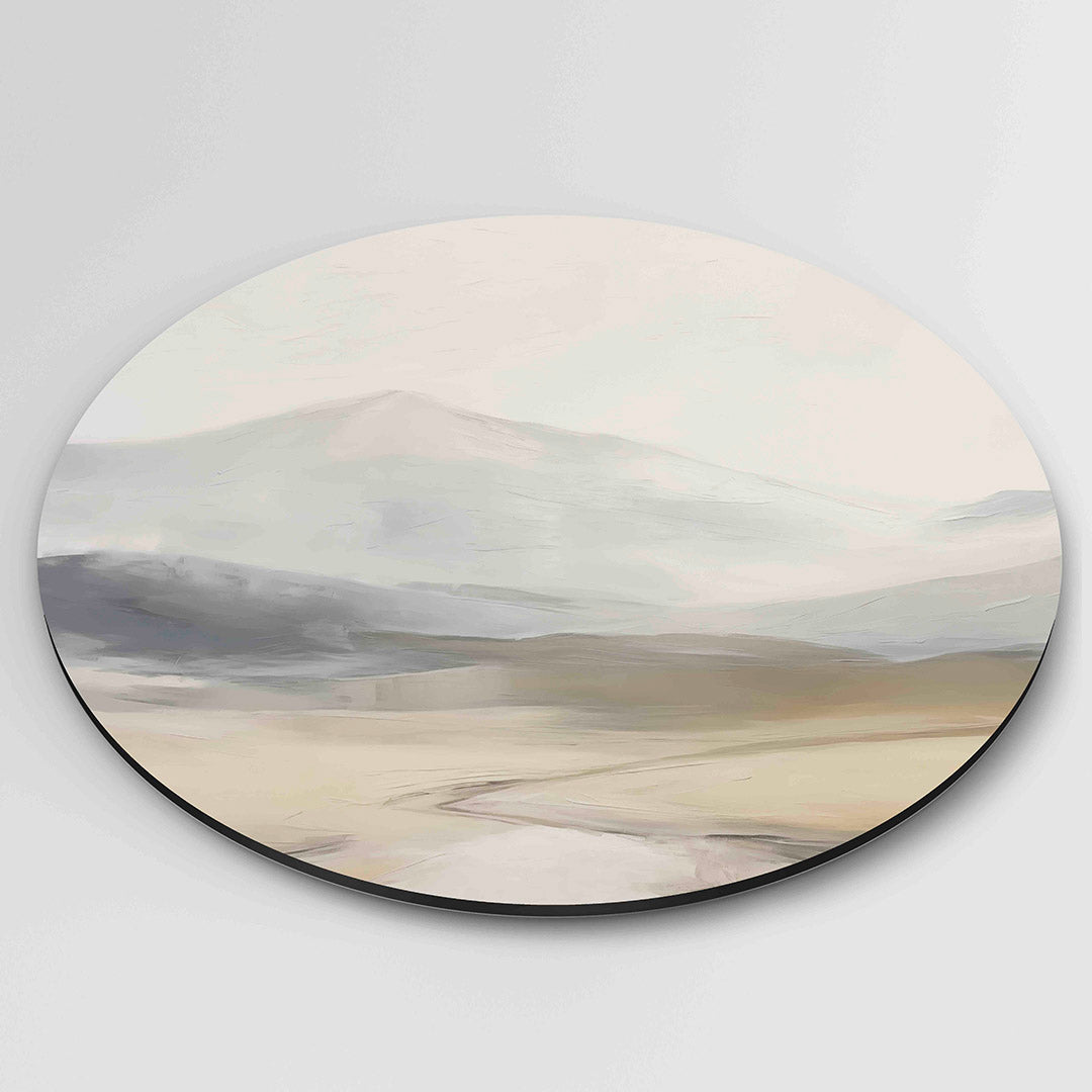Berglandschap – ronde wanddecoratie met abstract ontwerp